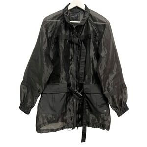 SECNDNTURE Jacket Womens XS Black Sheer Belted Windbreaker Full Zip Pockets